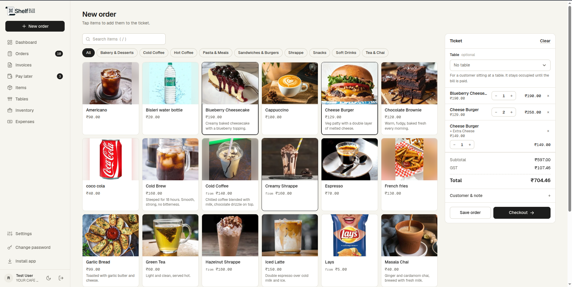 Take an order screen